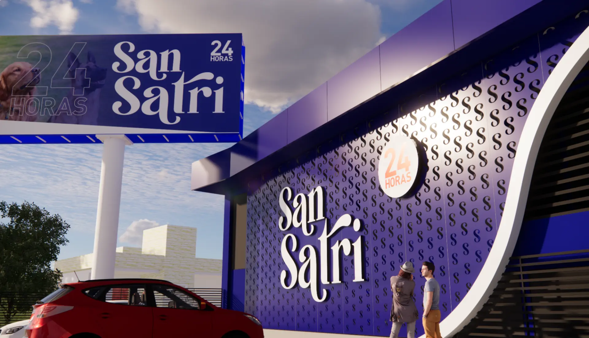 Render 3D da área de banho e tosa